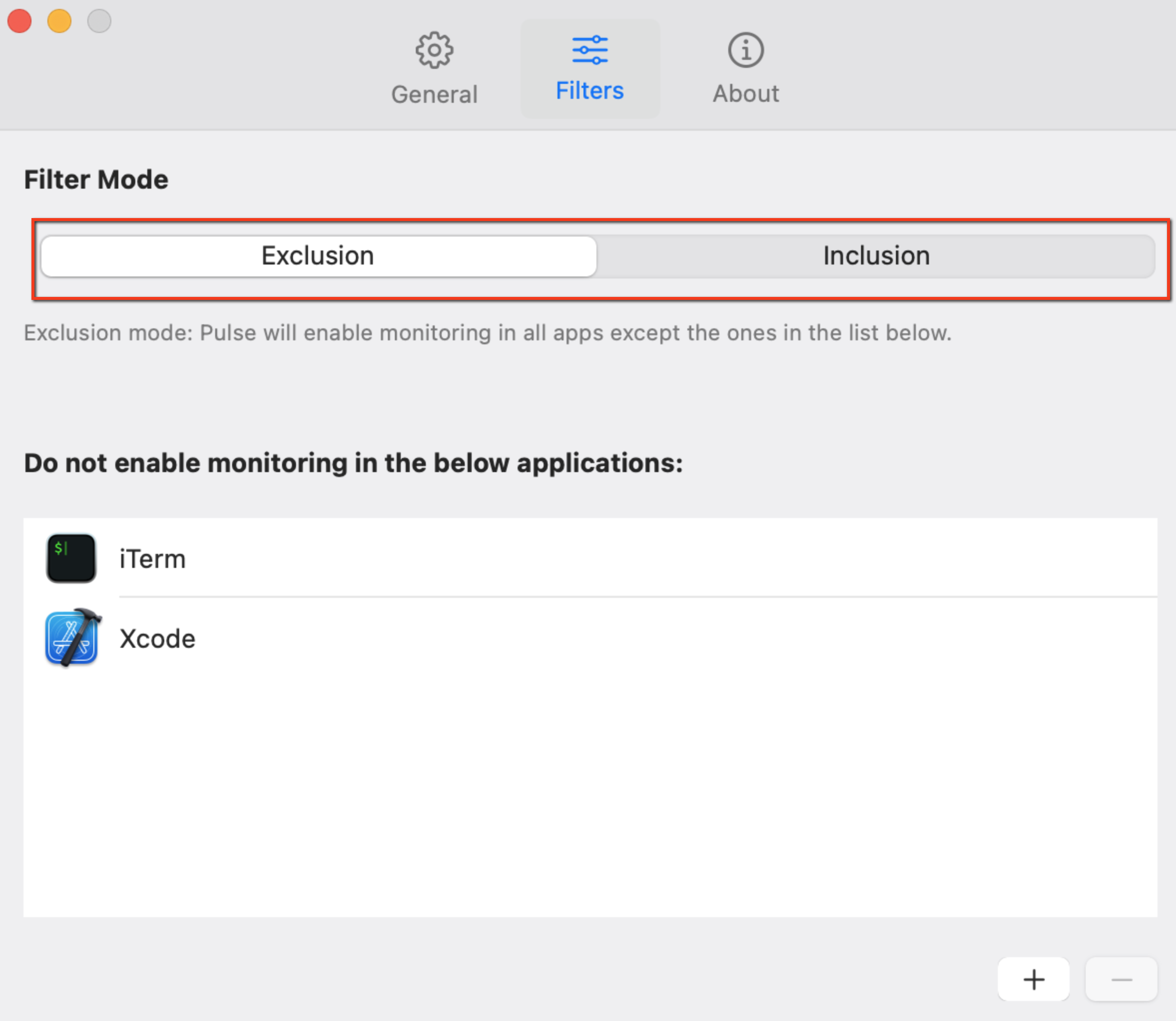 Inclusion and exclusion mode